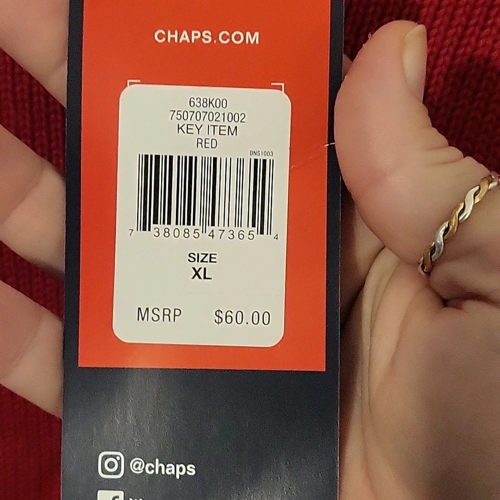 NWT Chaps Red Sweater 100% Cotton